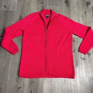 Lands End Women's L‎ 14-16 Red Cable Knit Full Zip 81132 Sweater Jacket
